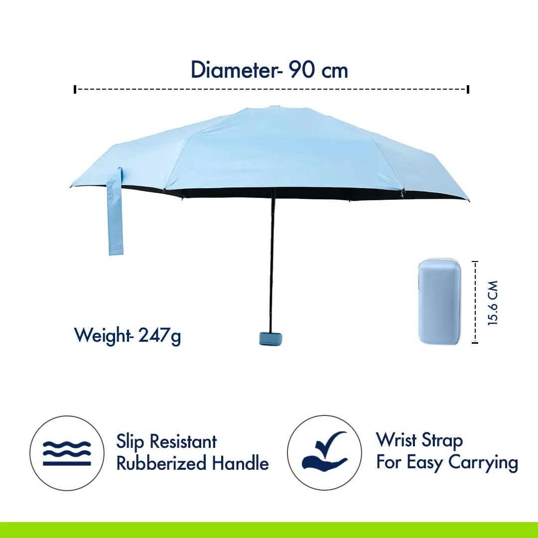 ABSORBIA 6K 6 fold Umbrella for Sun And Rain Protection, Lightweight Design, Compact & Portable, Outdoor, Fancy and Easy to Travel|Light Blue|Auto open |with black coating for UV protection