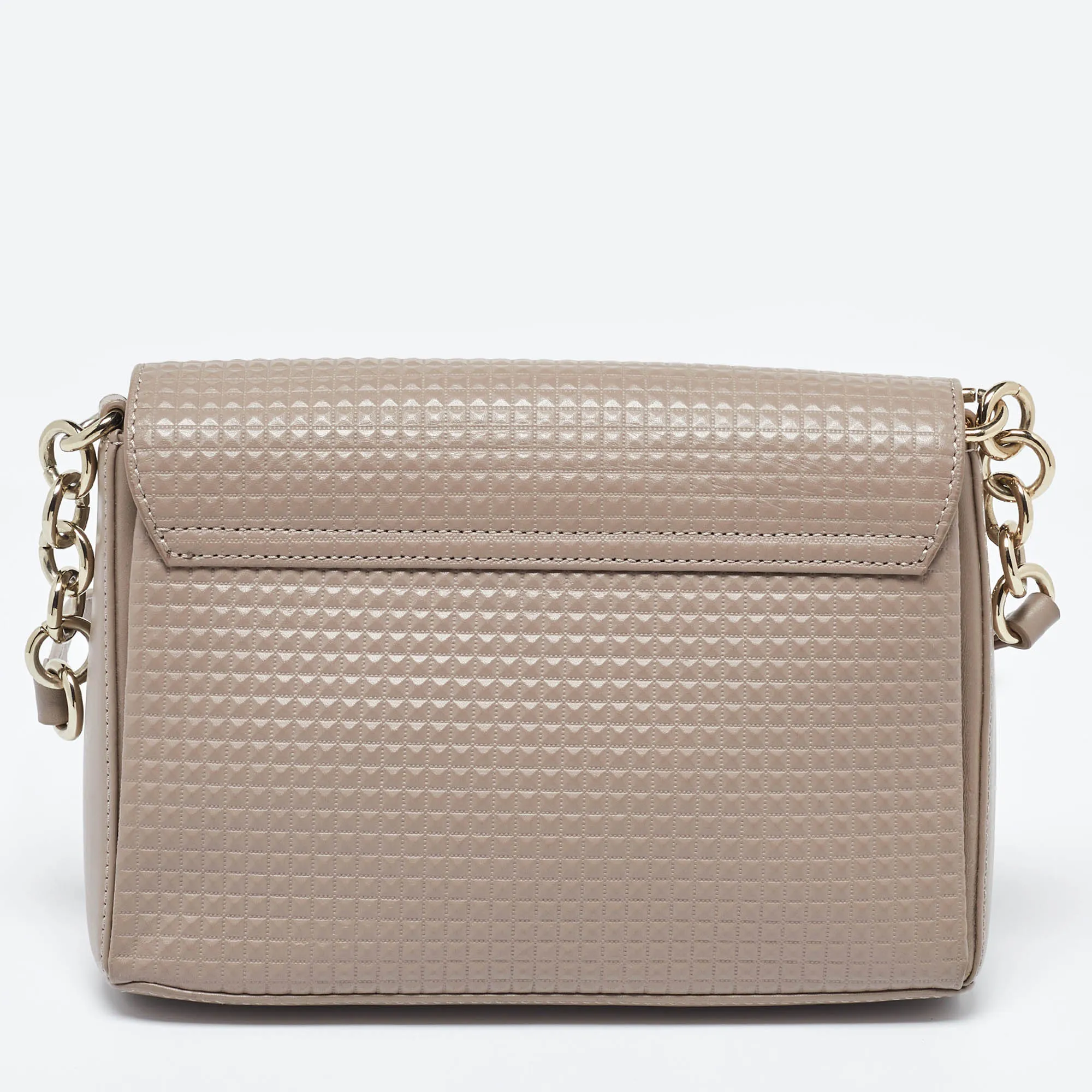 AIGNER Beige Embossed Leather Flap Chain Crossbody Bag