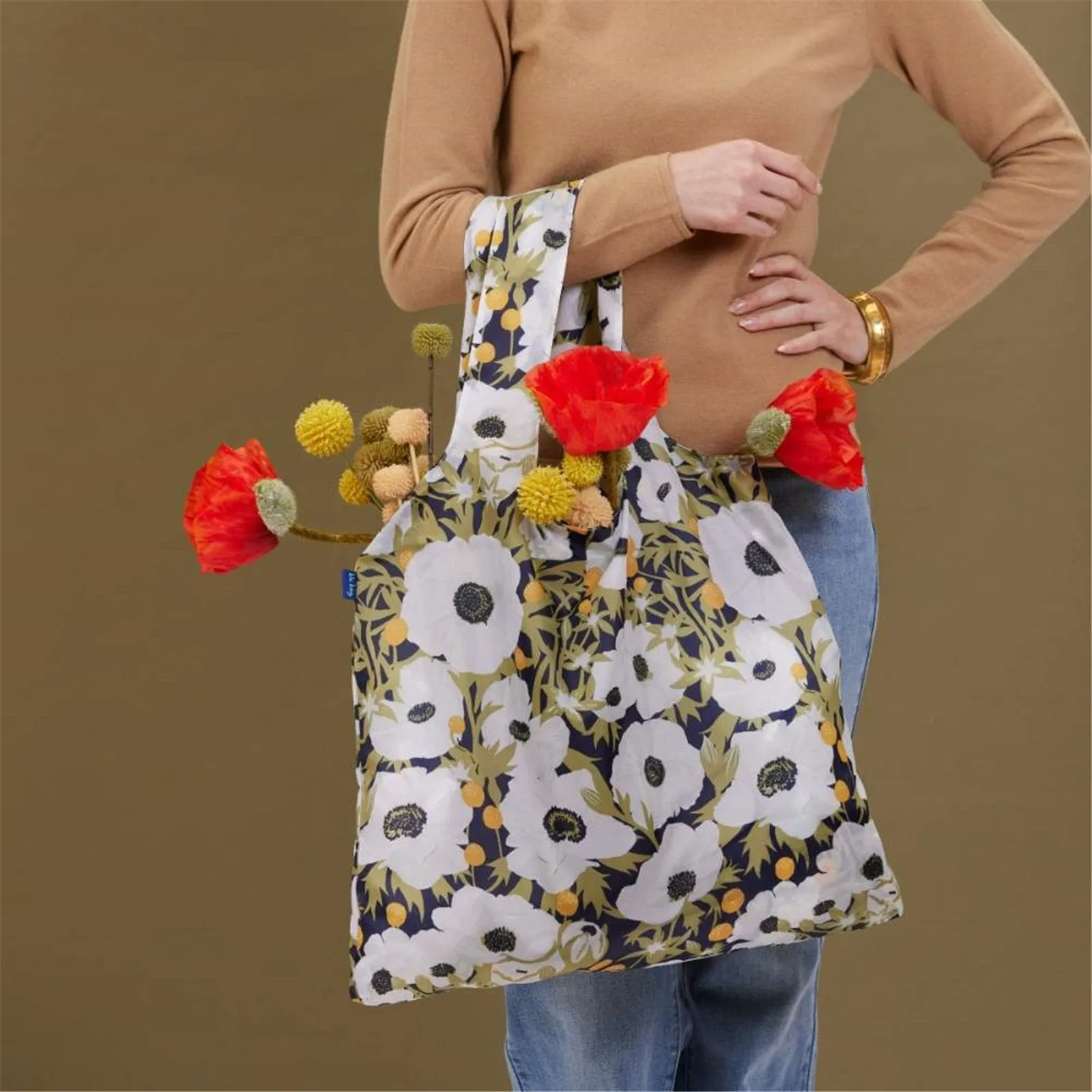 Anemone Poppy blu Reusable Shopping Bag-Machine washable