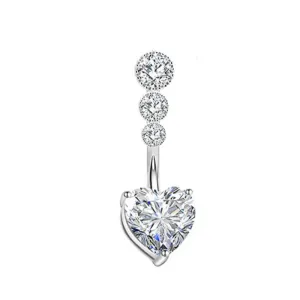 Belly Ring - Heart - Triple Cubic Zirconia