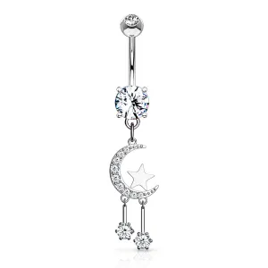 Belly Ring - Moon Star Dangle