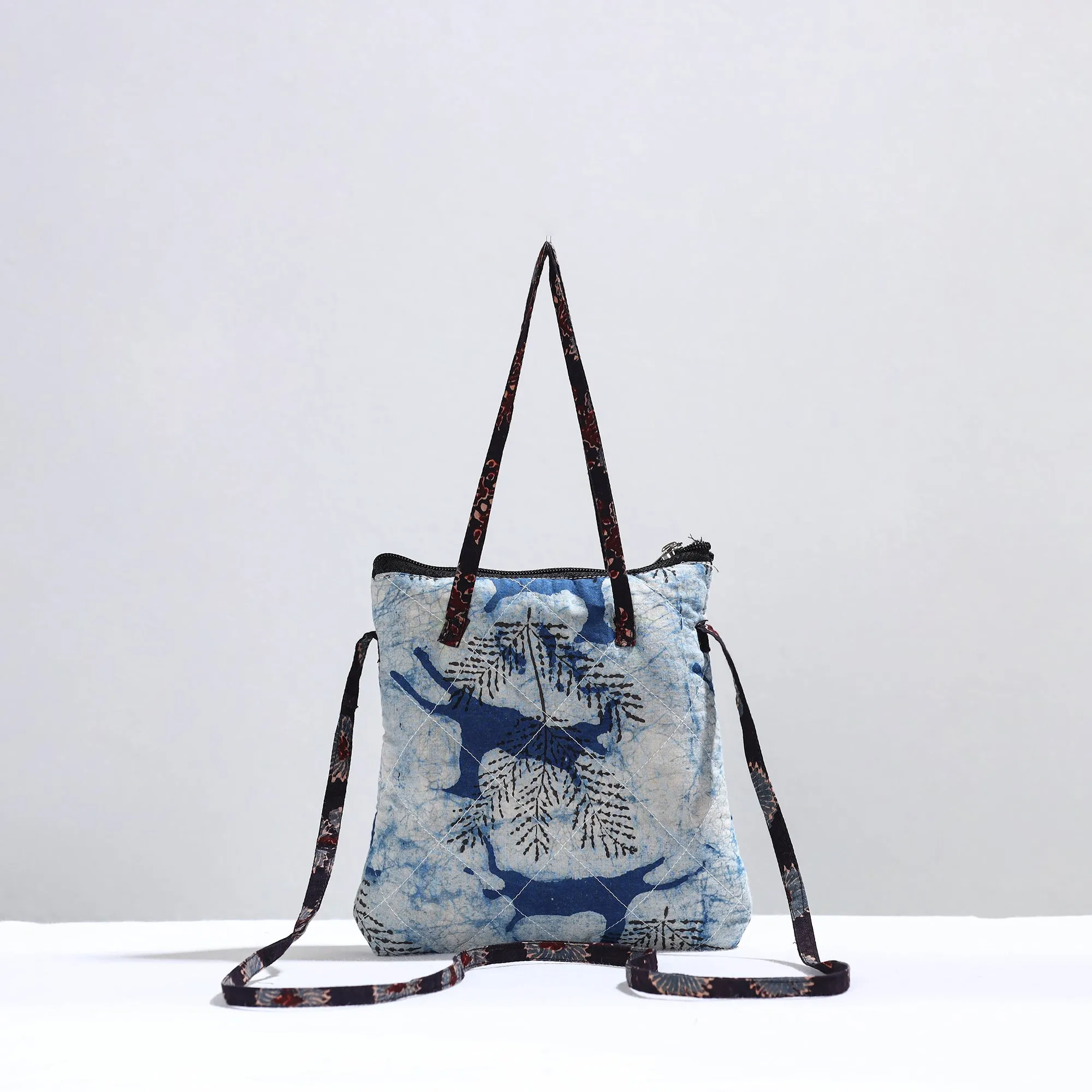 Blue - Handmade Quilted Cotton Batik Printed Sling Bag 09