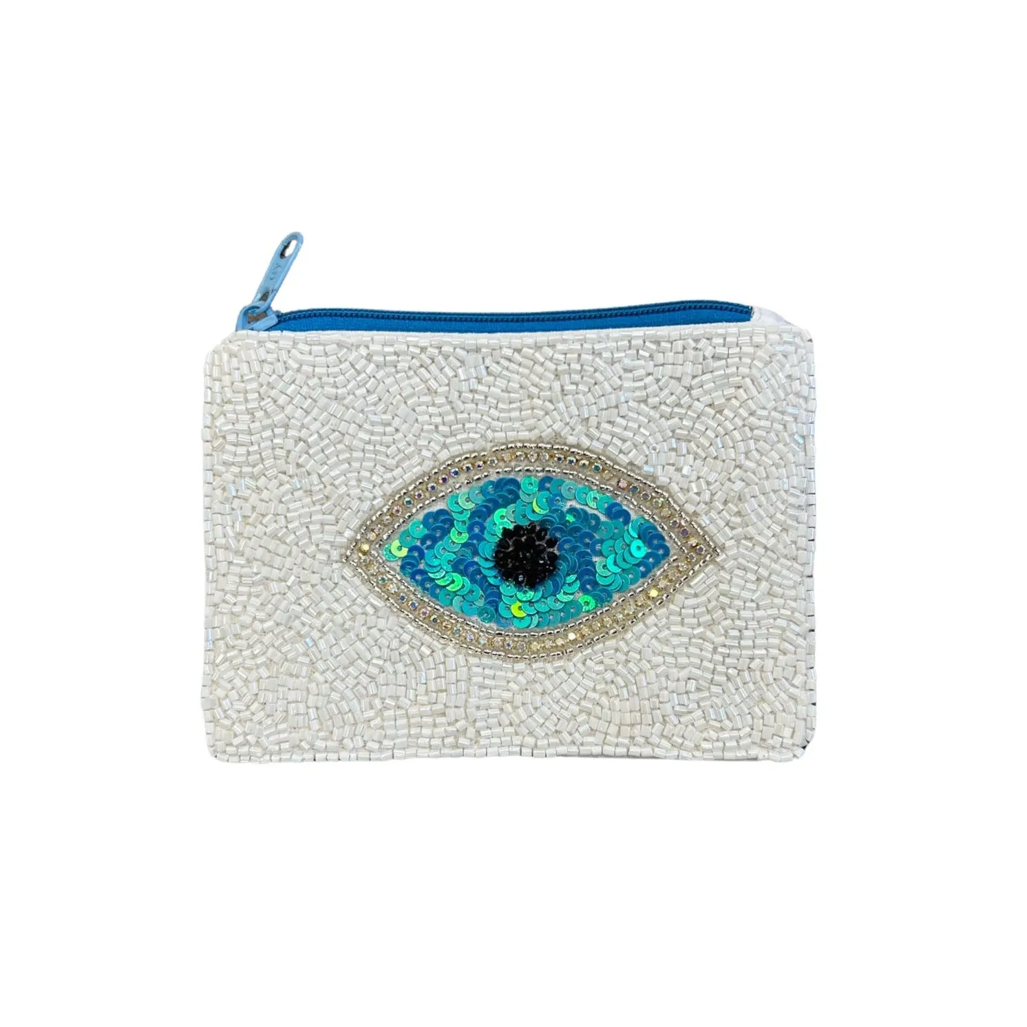 Classic Evil Eye Beaded Zipper Coin & Card Bag