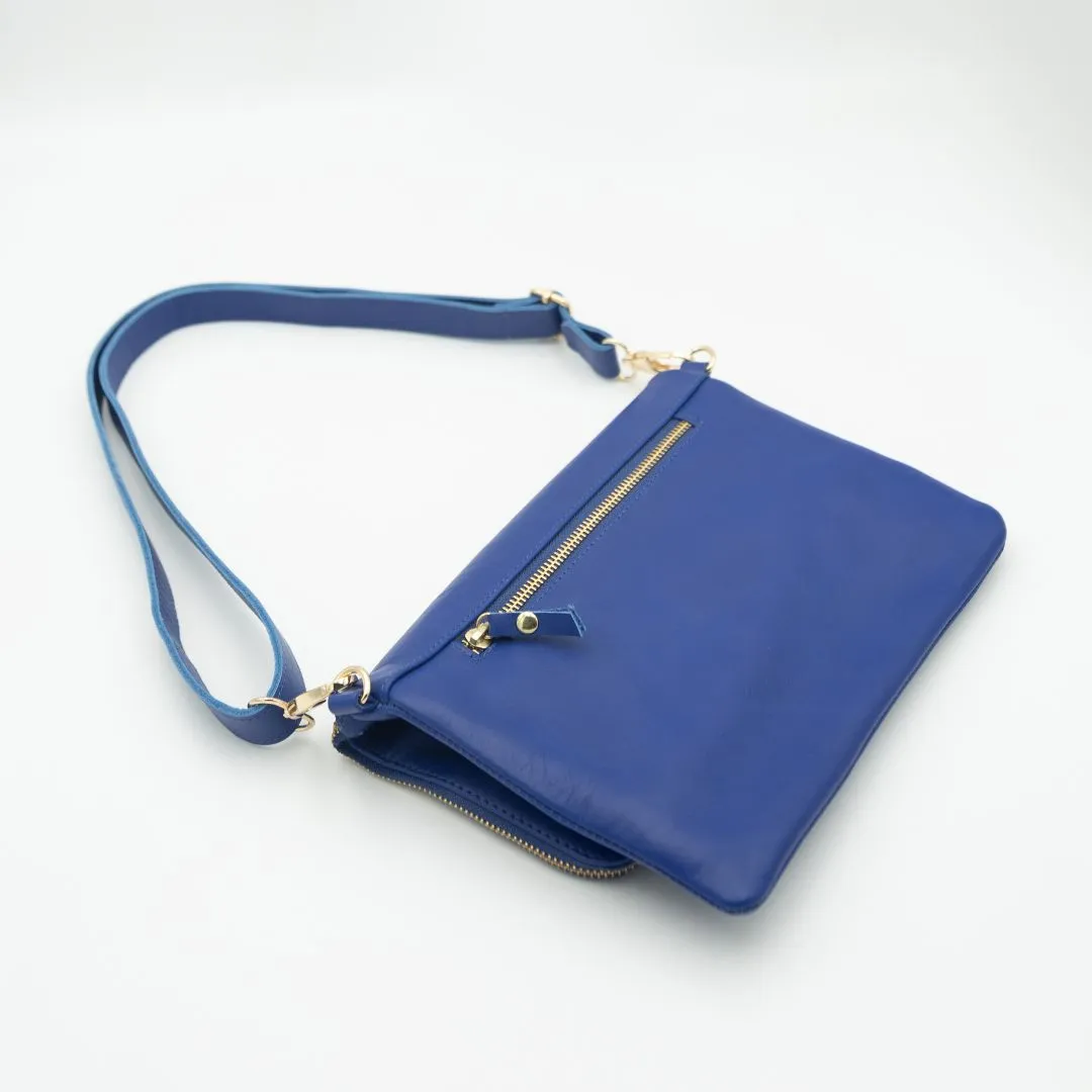 Cobalt Convertible Clutch (w Gold Fittings)