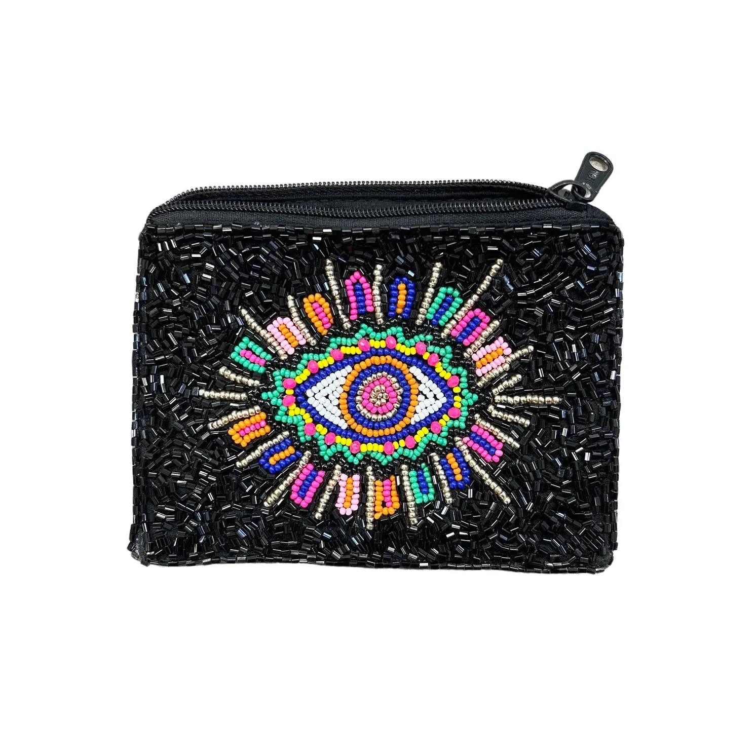 Colorful & Dark Evil Eye Beaded Zipper Coin & Card Bag