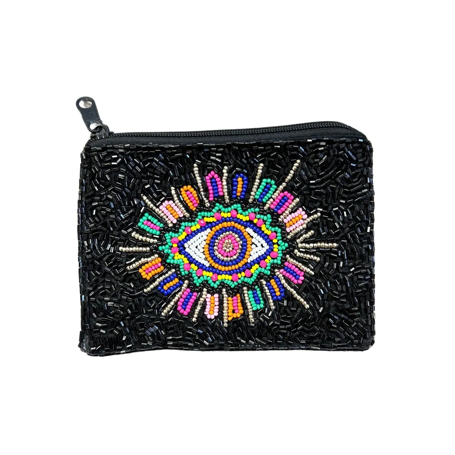 Colorful & Dark Evil Eye Beaded Zipper Coin & Card Bag