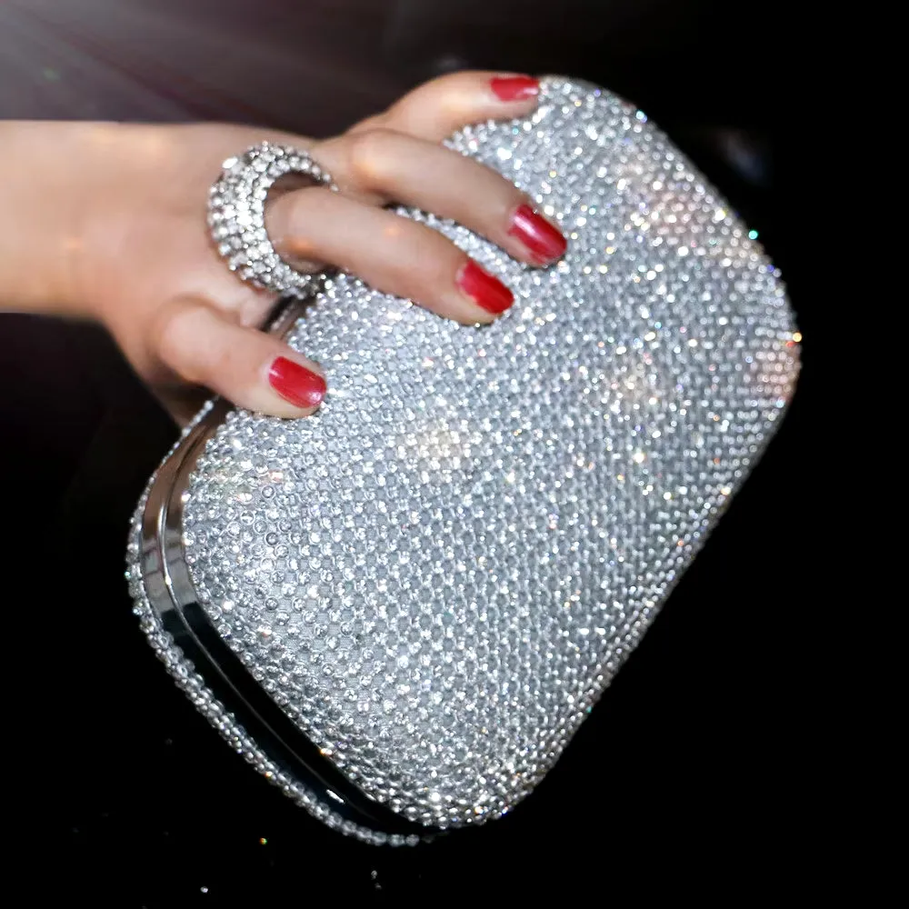 Diamond-Studded Evening Clutch Bag with Chain -  Women's Evening Bag