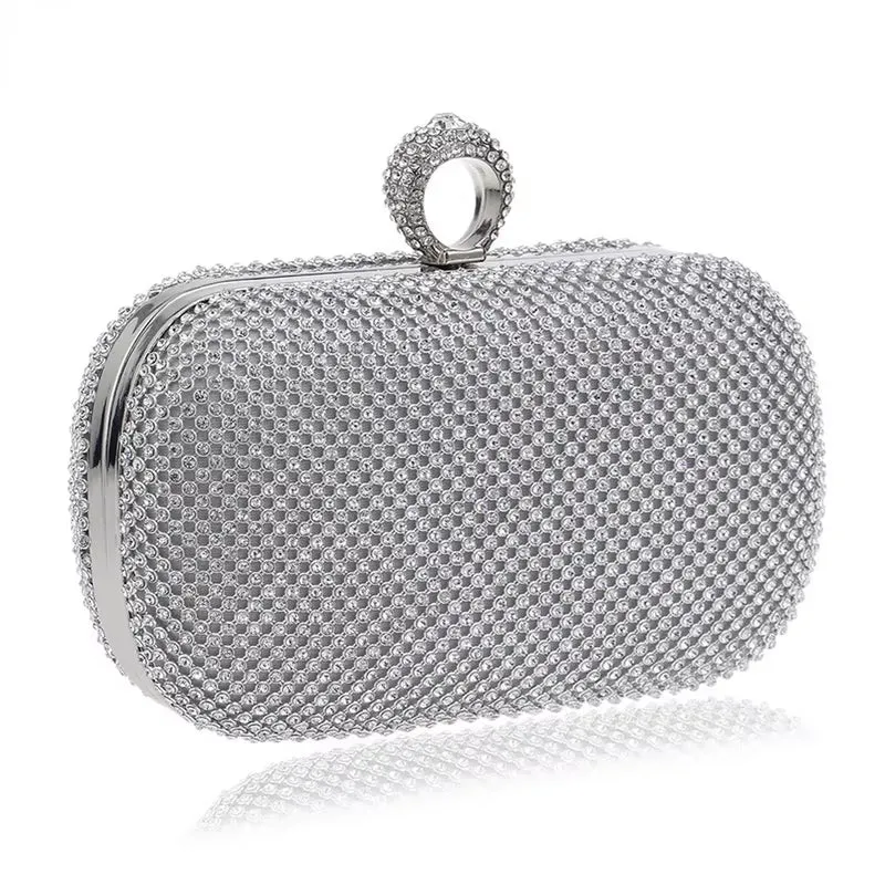 Diamond-Studded Evening Clutch Bag with Chain -  Women's Evening Bag