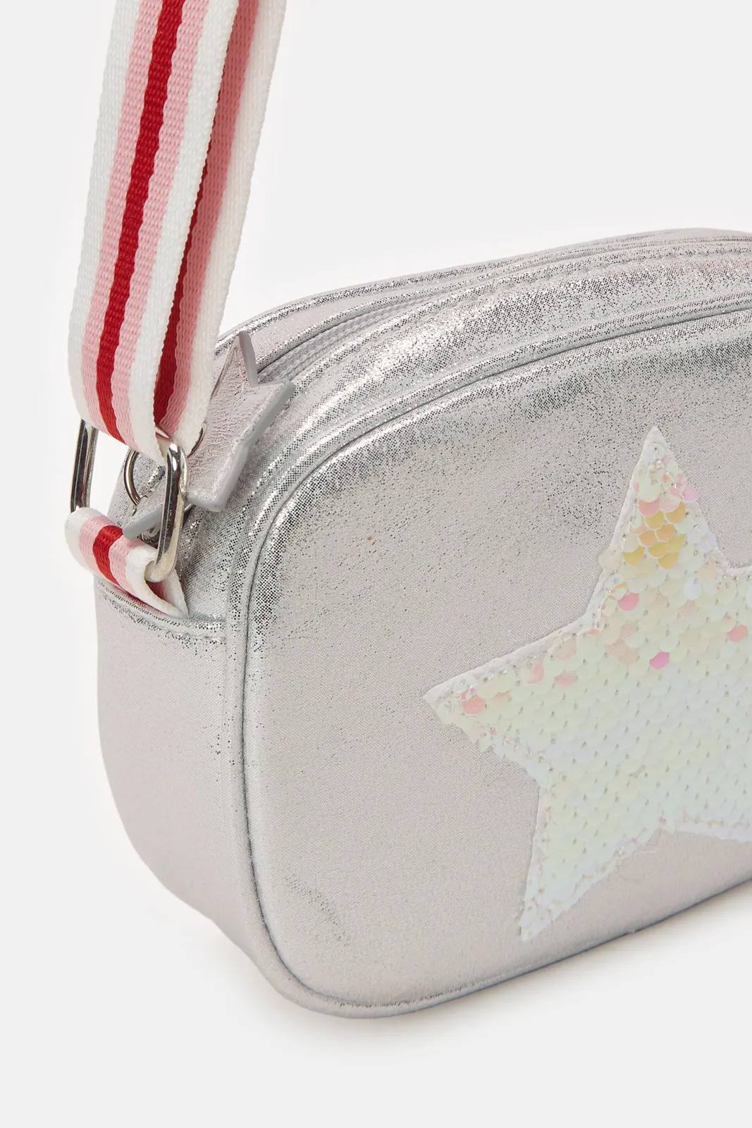 Girls Silver Embellished Crossbody Bag