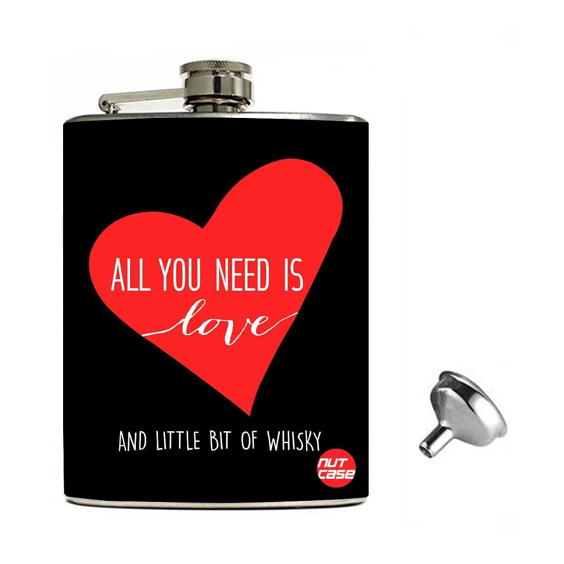 Hip Flask Gift Box -All You Need is Love Black