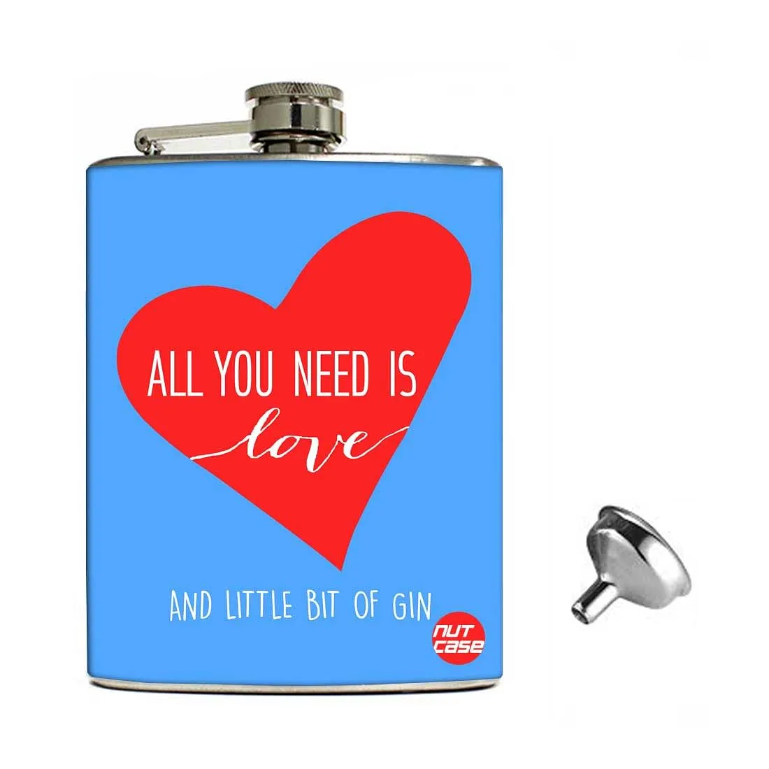 Hip Flask Gift Box -All You Need is Love Blue