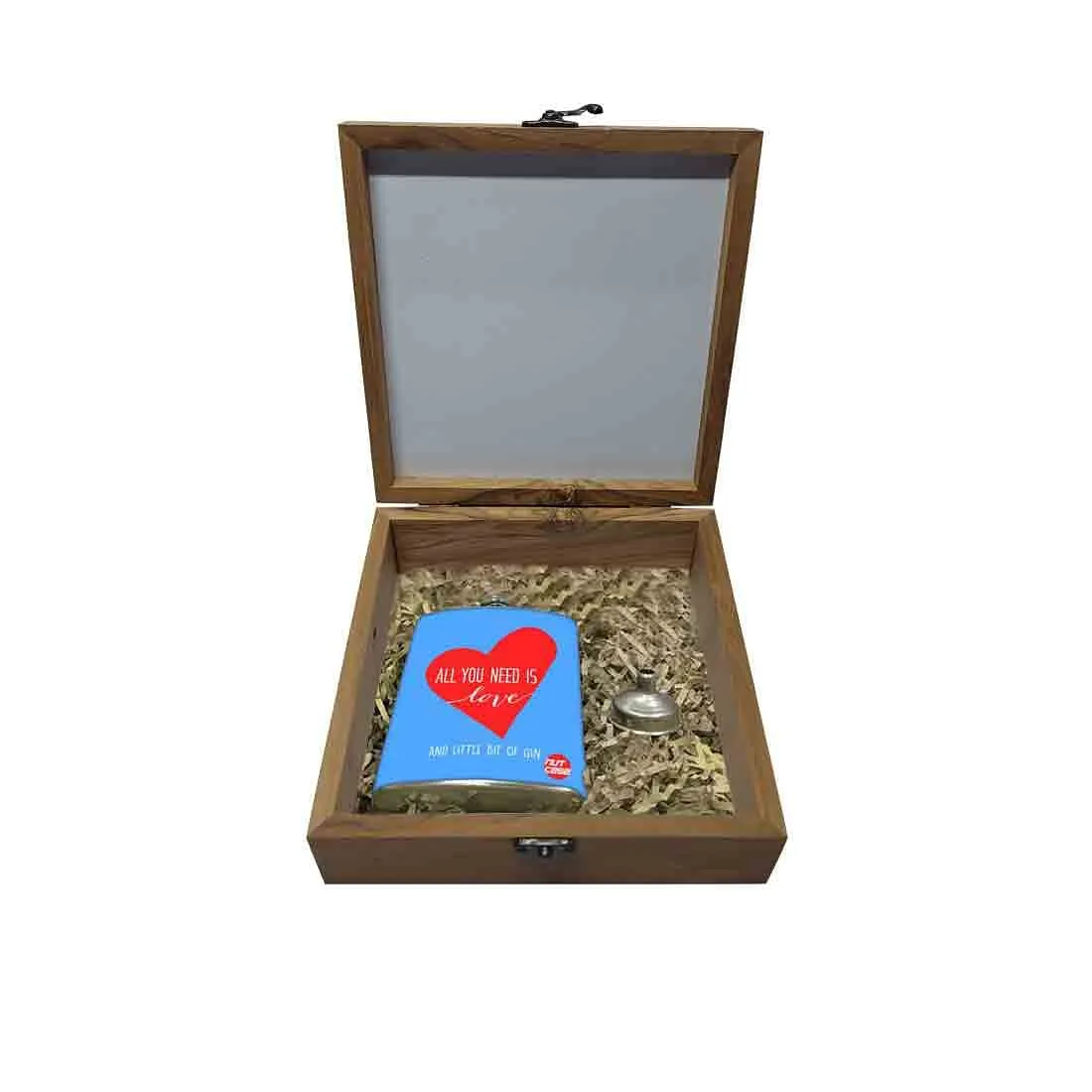 Hip Flask Gift Box -All You Need is Love Blue