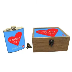 Hip Flask Gift Box -All You Need is Love Blue