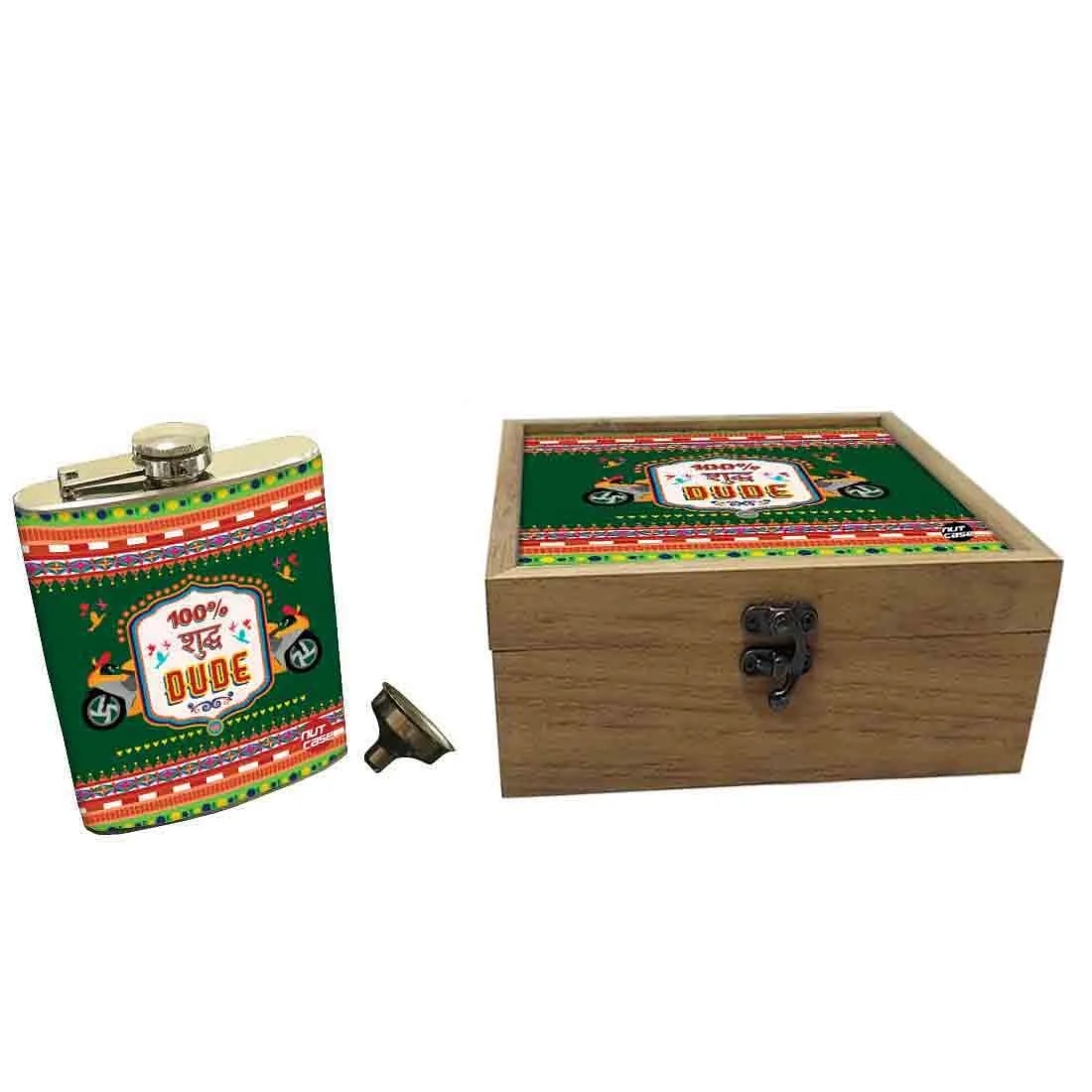 Hip Flask Gift Box -Indian Kitsch Quirky Design - Suddh Dude