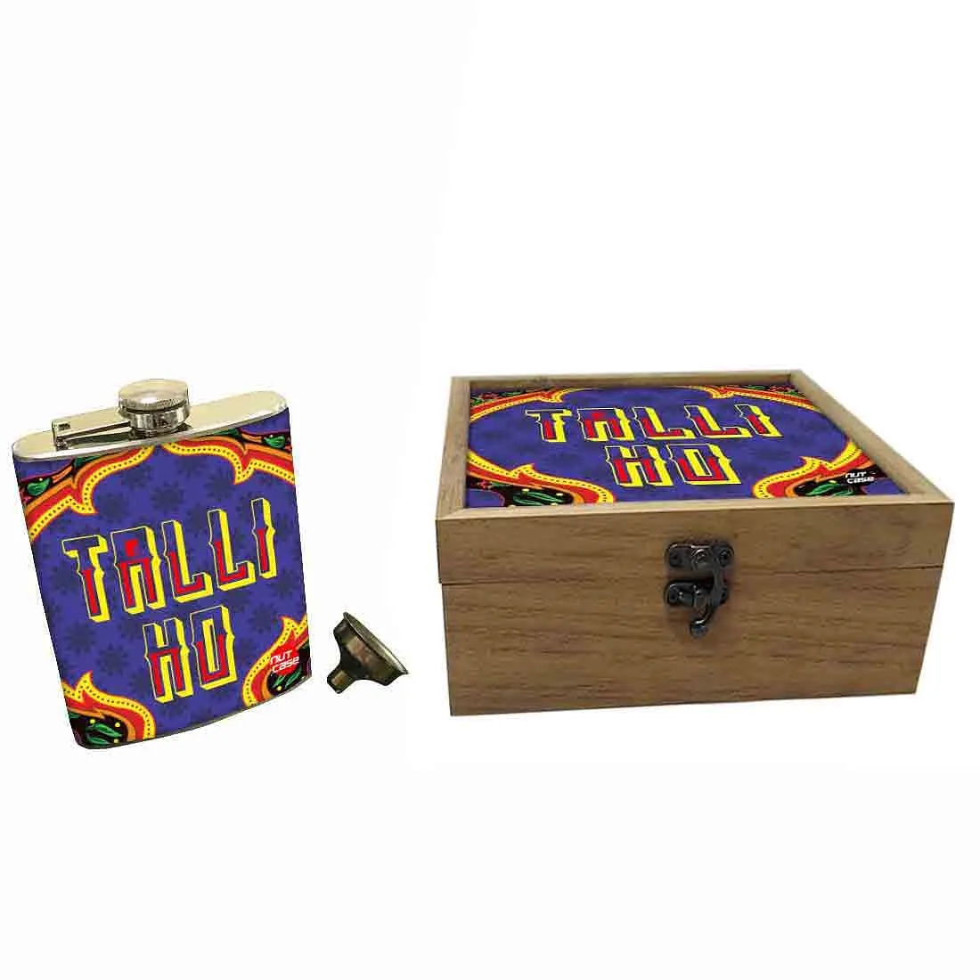 Hip Flask Gift Box -  Indian Kitsch Quirky Design-Talli Ho Purple