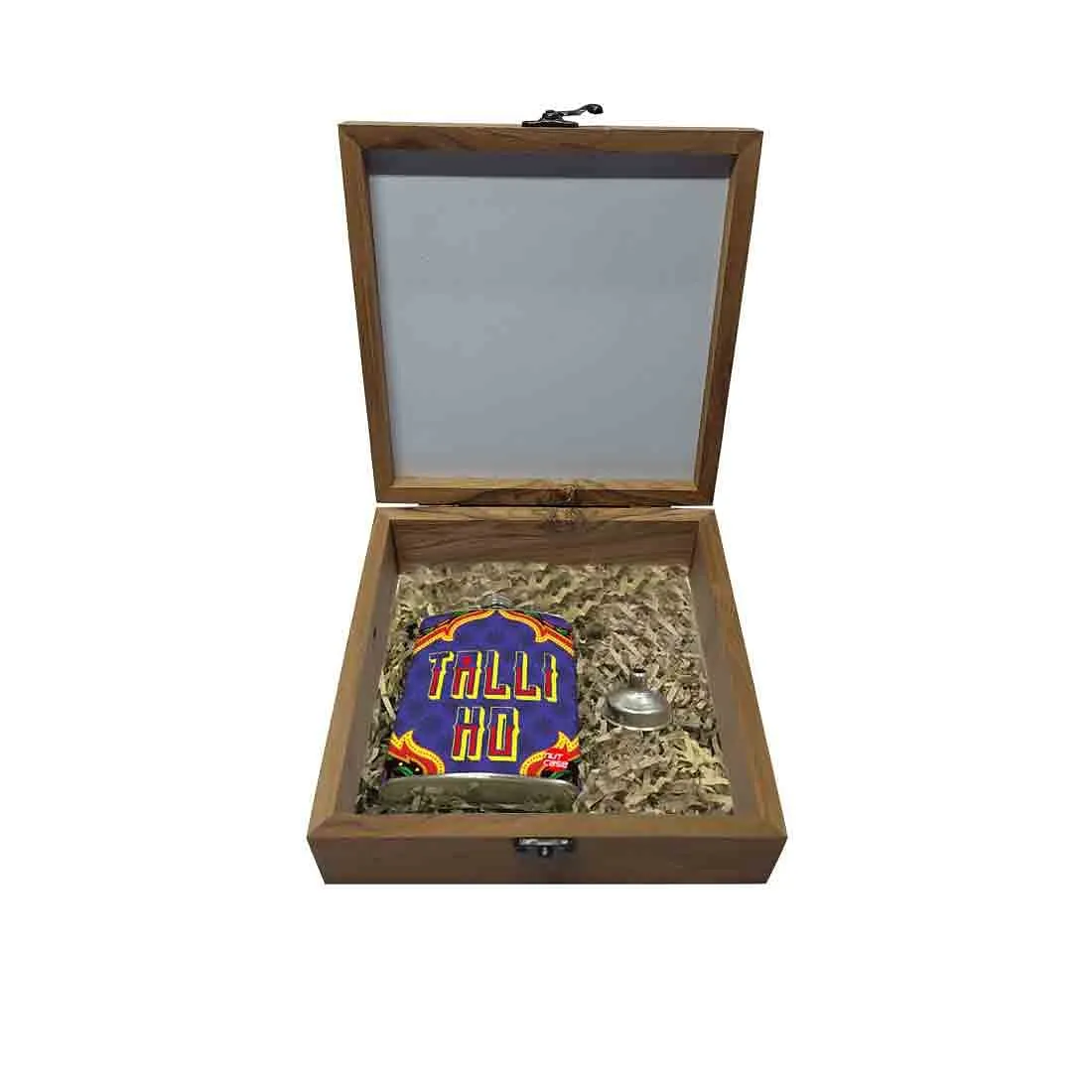 Hip Flask Gift Box -  Indian Kitsch Quirky Design-Talli Ho Purple