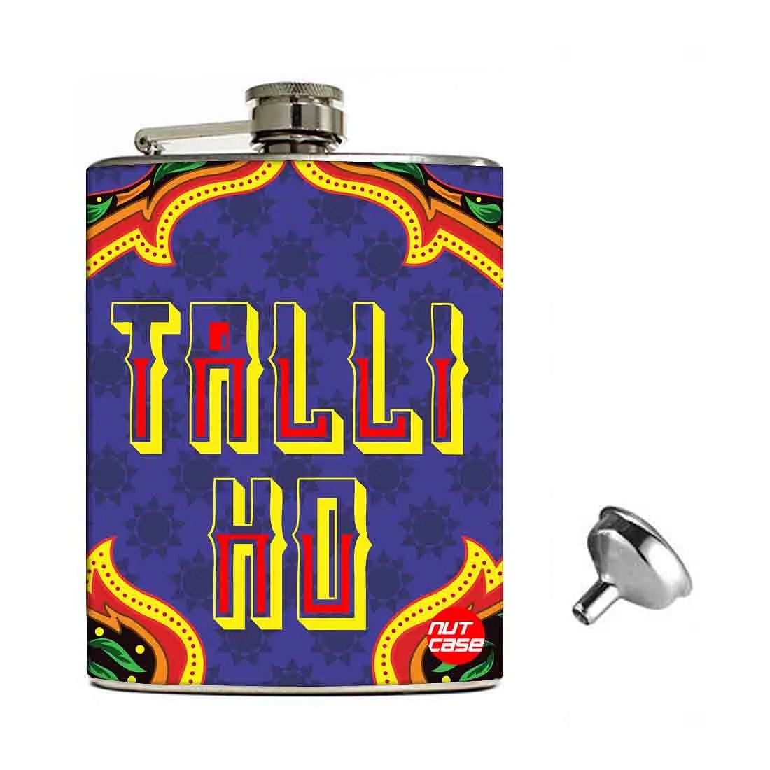 Hip Flask Gift Box -  Indian Kitsch Quirky Design-Talli Ho Purple