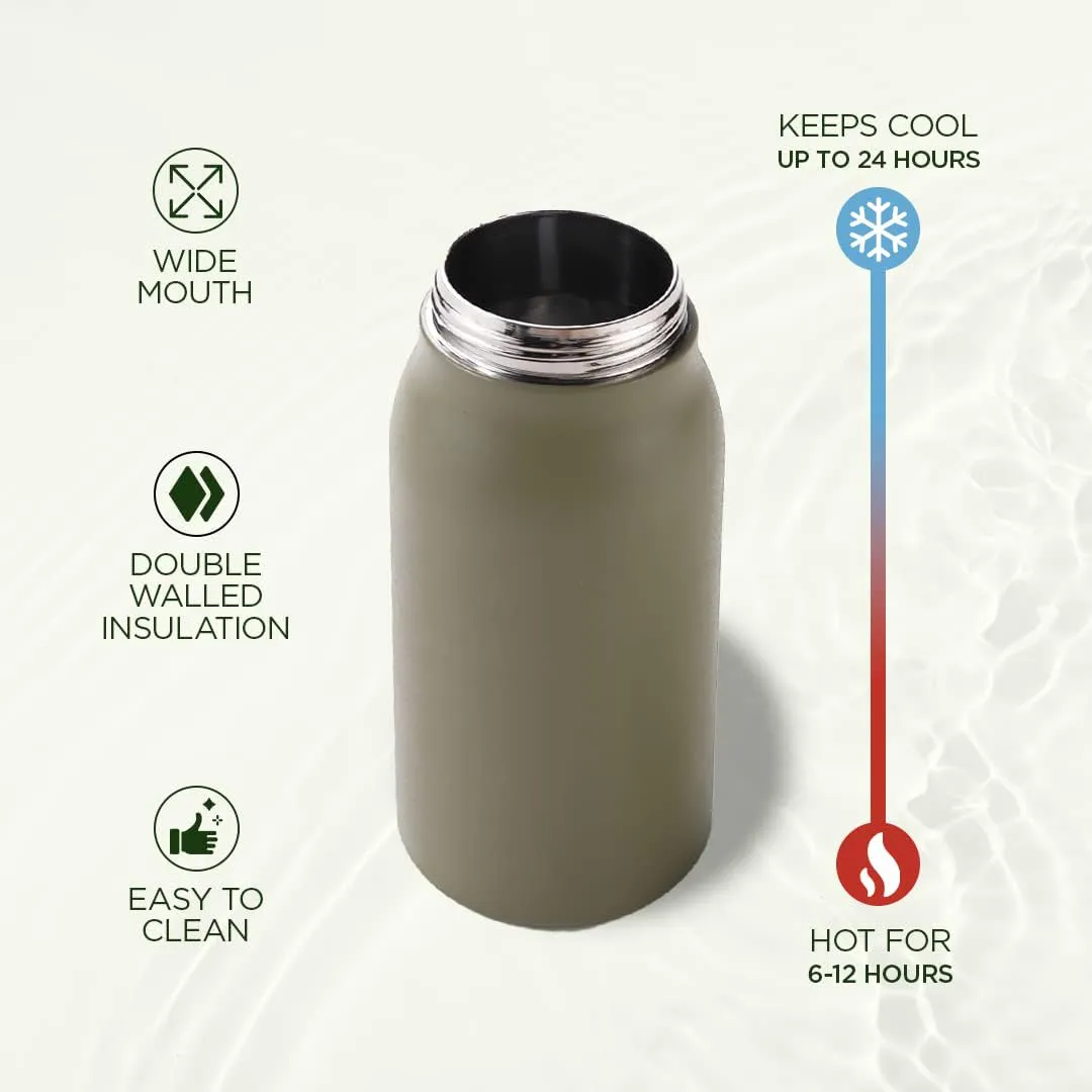 Homestic Water Bottle | Vacuum Insulated Travel Bottle | Hot & Cold Water Bottle | Sipper Lid & Handle Water Bottle | 1000 ML | HH-22111D | Green