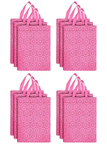 Kuber Industries Carry Bag|Shopping bag With Handles|Shopping Bag For Grocery|Pack of 12 |PINK