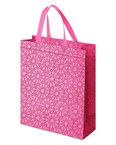 Kuber Industries Carry Bag|Shopping bag With Handles|Shopping Bag For Grocery|Pack of 12 |PINK