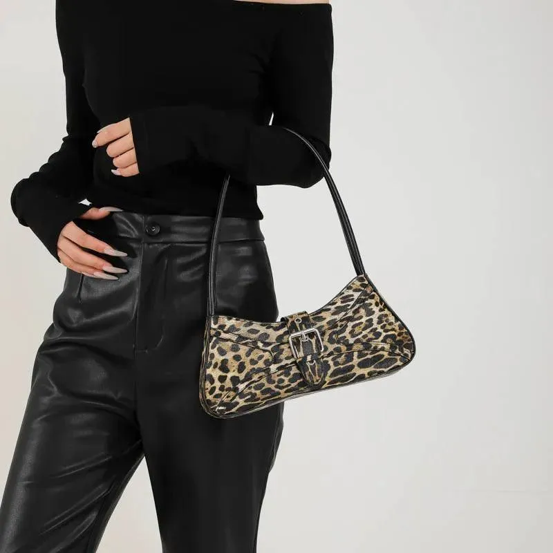 Leopard Underarm Bags Medium Women Zipper Belt Buckle Style Zipper Handbags