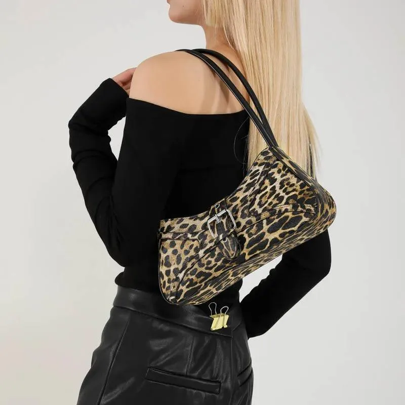 Leopard Underarm Bags Medium Women Zipper Belt Buckle Style Zipper Handbags