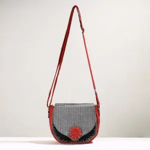 Orange - Handmade Gamcha Fabric Embroiderd Canvas Cotton Sling Bag