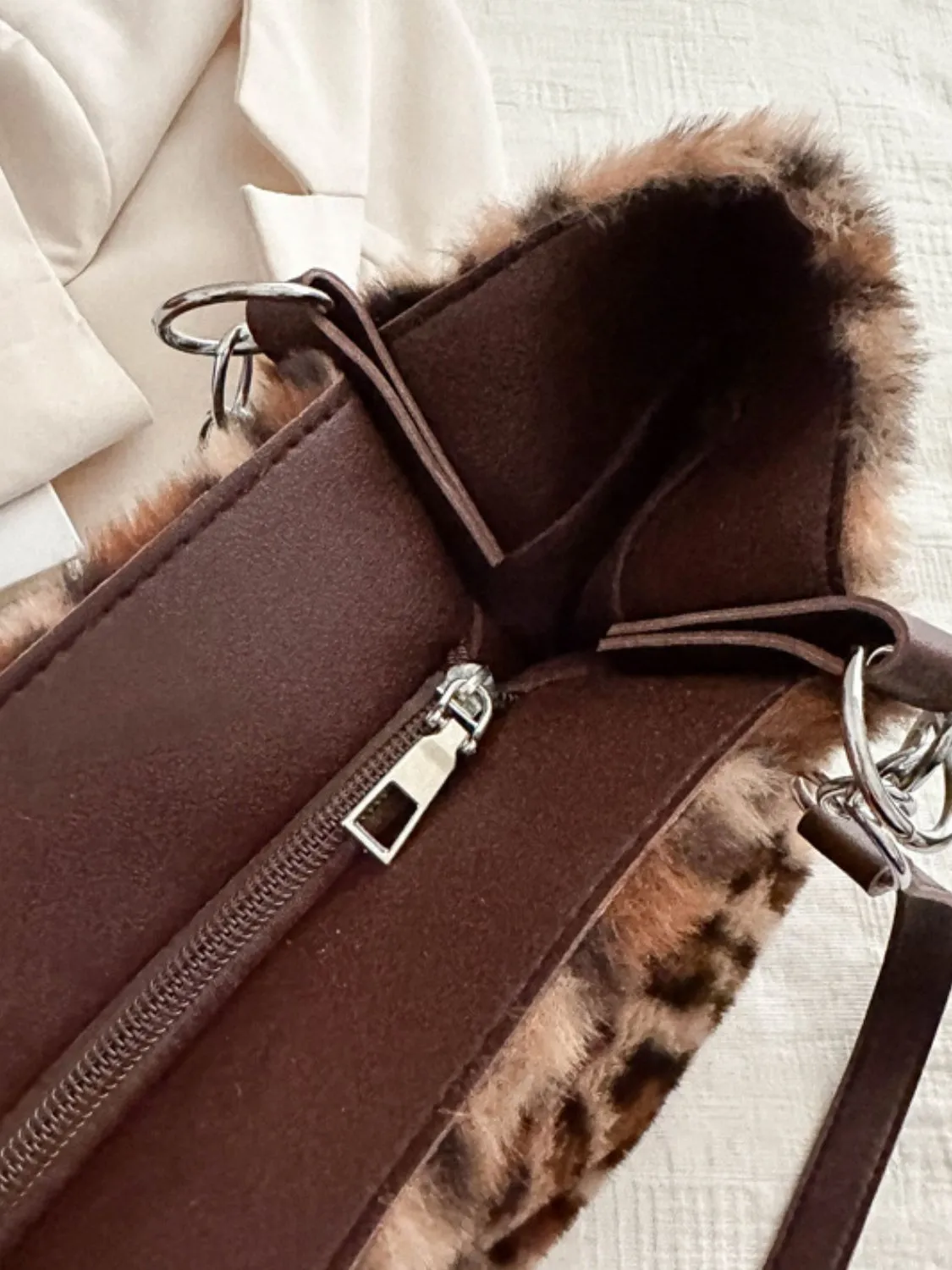 Plush Faux Fur Leopard Shoulder Bag