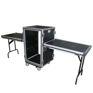 ProX T-16RSPWDT 16U Vertical Shockproof Amp Rack Case W/Side Tables 19 In Depth & 4 Casters