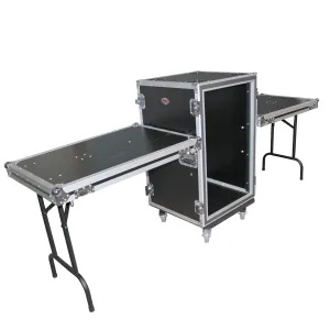 ProX T-18RSP24DST 18U Vertical Shockproof Amp Rack Case W-Side Tables and 4 Casters | 24 In Rail to Rail