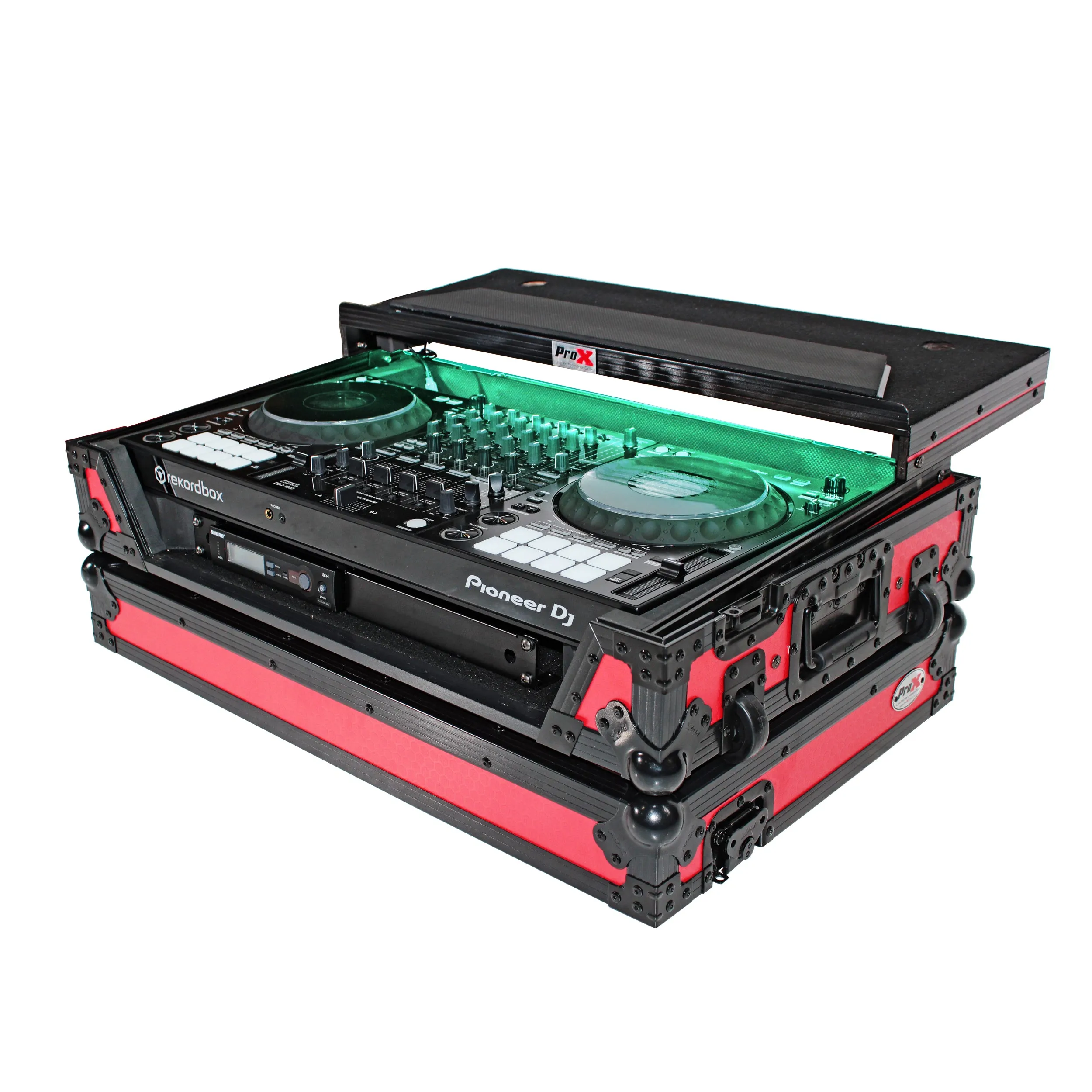 ProX XS-DDJ1000WLTRB ATA Flight Case for Pioneer DDJ-1000 FLX6 SX3 DJ Controller with Laptop Shelf 1U Rack Space and Wheels - Red Black