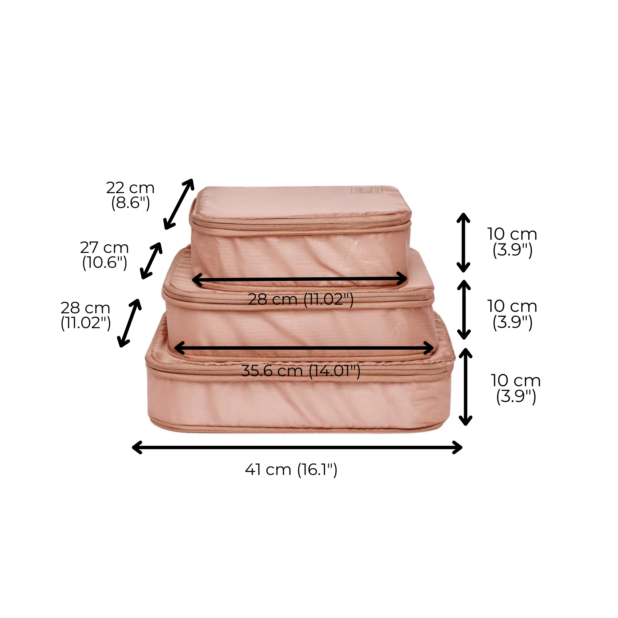 Re-cycled and Reinforced Nylon Compression Packing Cubes, 3-pack Pink/Blush