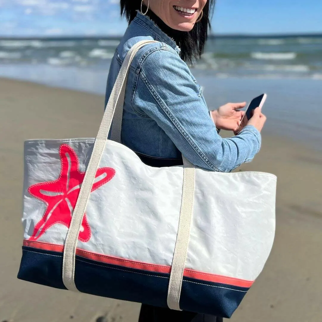 Recycled Sail Bag, Pink Starfish Tote