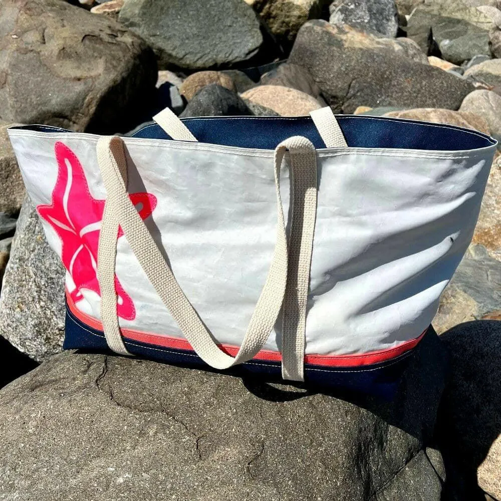 Recycled Sail Bag, Pink Starfish Tote