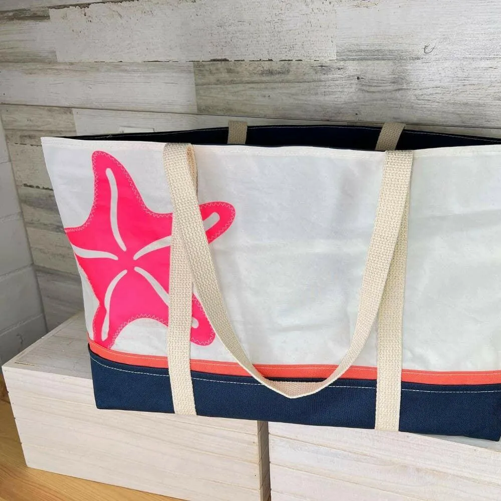 Recycled Sail Bag, Pink Starfish Tote