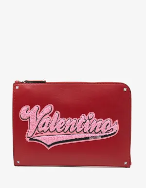 Red Leather Varsity Logo Document Holder