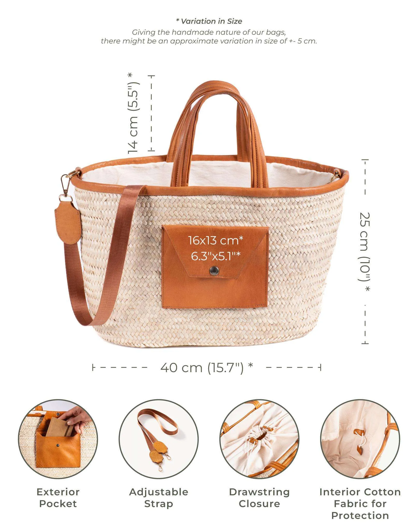 Shopping Bag Saaf with Leather Pocket M