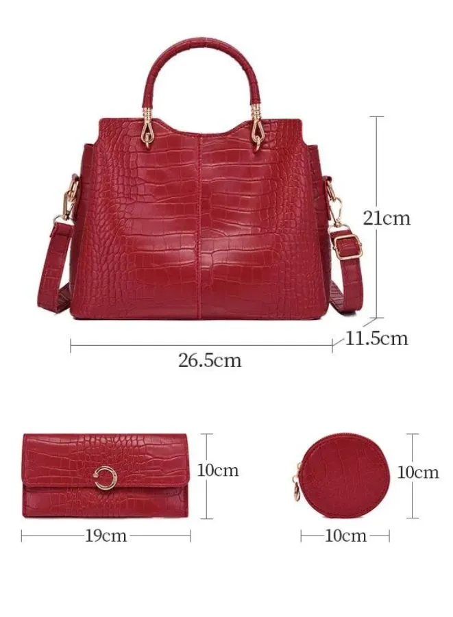 Textured Leather Shoulder Bag Set for Women , 3 Pcs