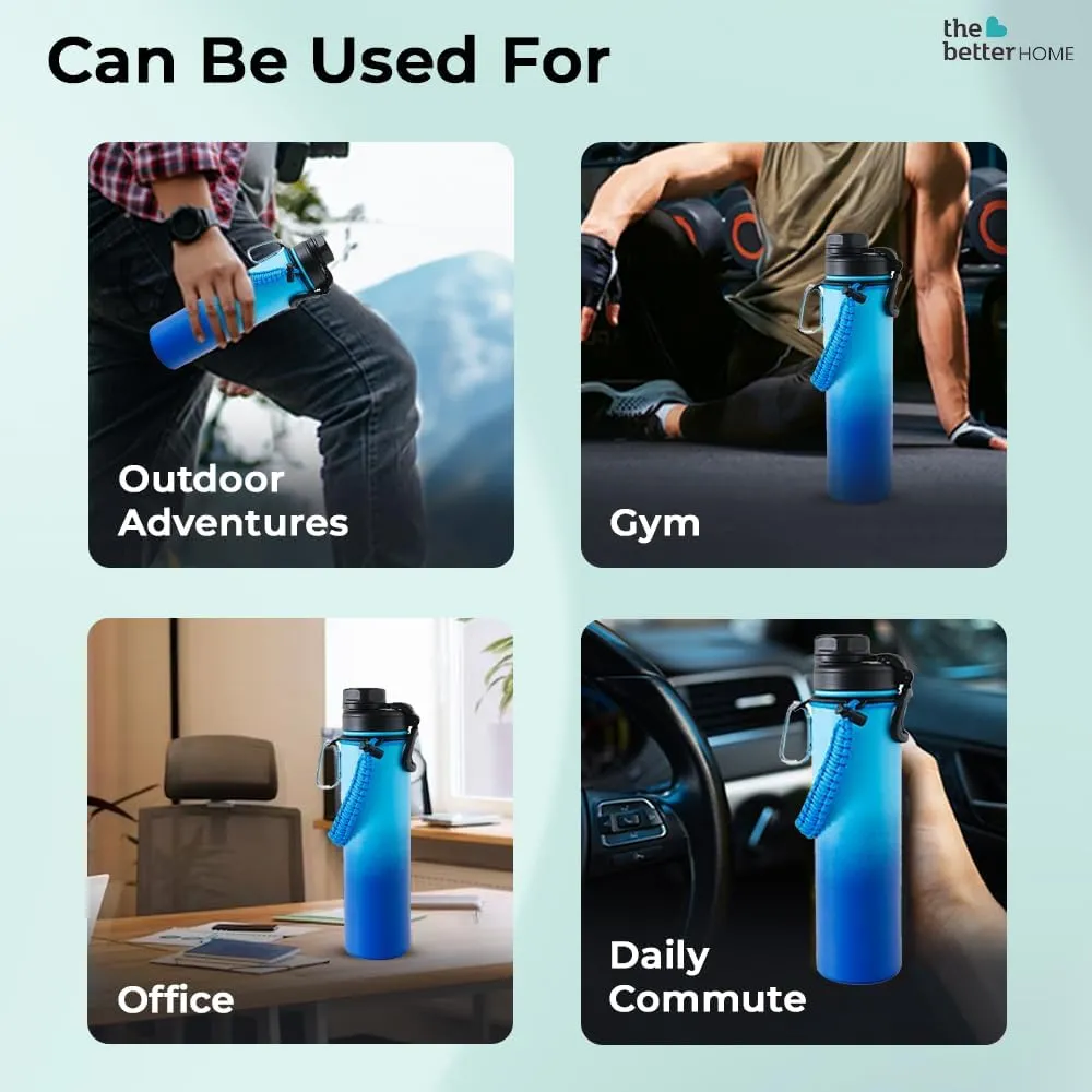 The Better Home Stainless Steel Insulated Water Bottles | 1200 ml Each | Thermos Flask Attachable to Bags & Gears | 6/12 hrs hot & Cold | Water Bottle for School Office Travel | Blue-Aqua