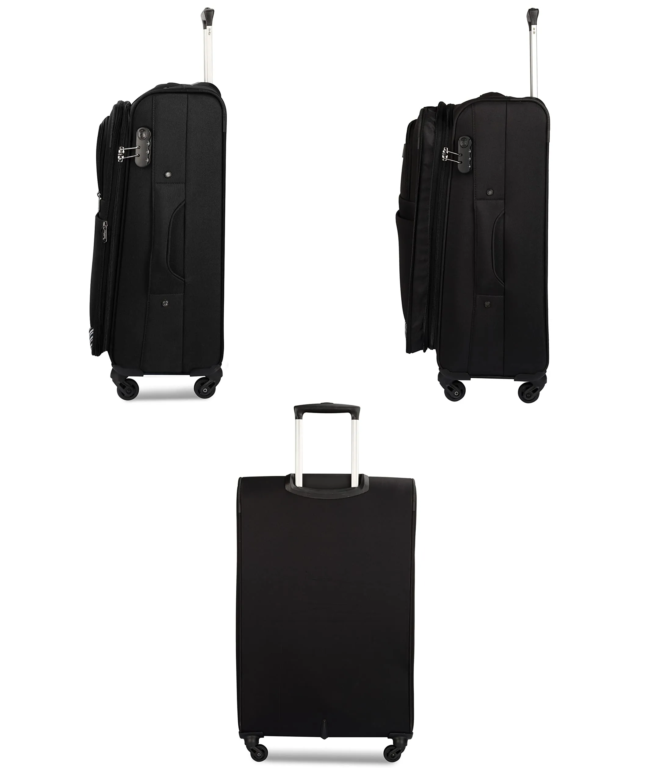 THE CLOWNFISH Combo of 3 Sydney Luggage Polyester Soft Case Suitcases Varied Sizes Four Wheel Trolley Bags - Black (56 cm, 67 cm, 78 cm)