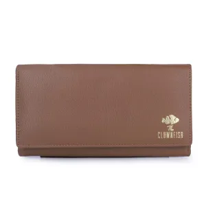 THE CLOWNFISH Elsa Collection Genuine Leather Tri-Fold Womens Wallet Clutch Ladies Purse with Multiple Card Slots & ID Card Windows (Dark Brown)