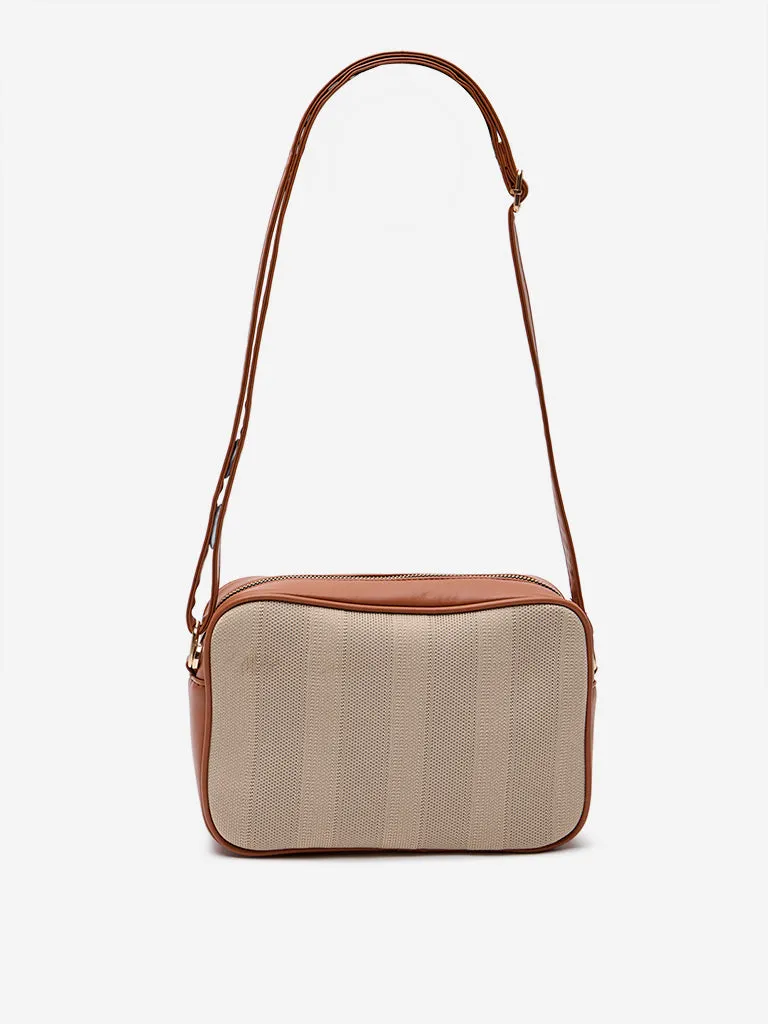 Westside Beige and Brown Textured Sling Bag