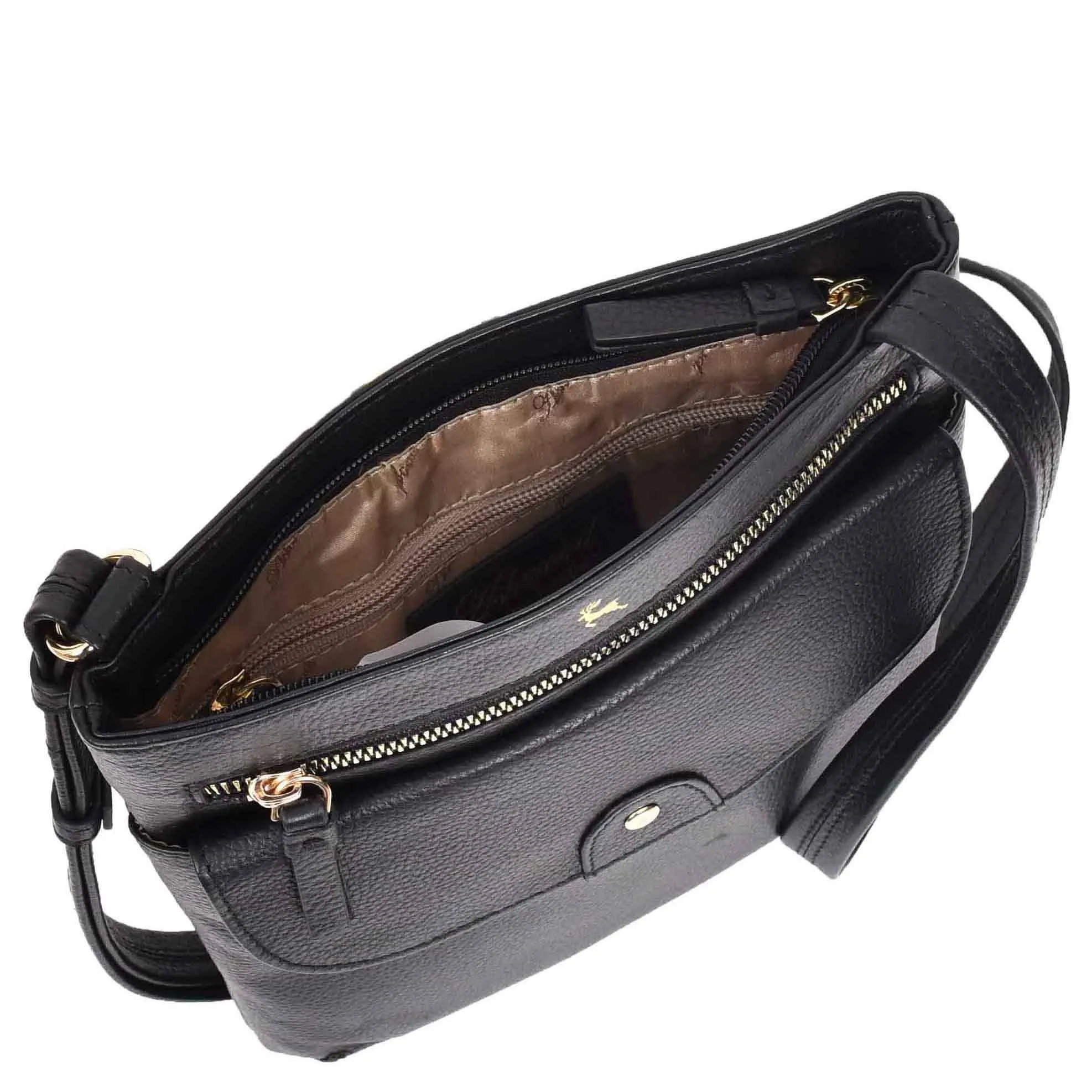 Womens Leather Crossbody Sling Bag Multi Pockets Messenger Skye Black