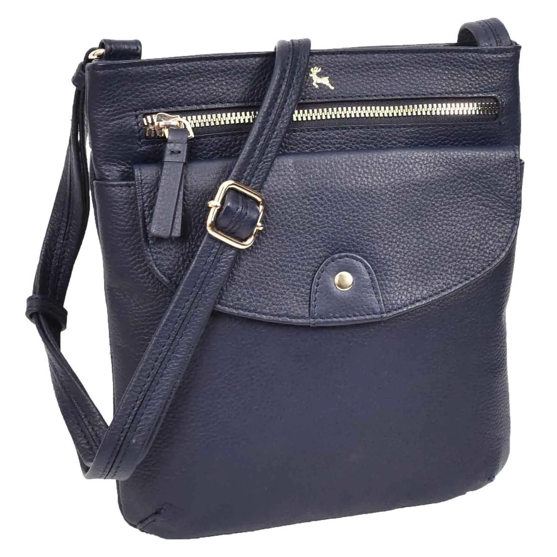 Womens Leather Crossbody Sling Bag Multi Pockets Messenger Skye Navy