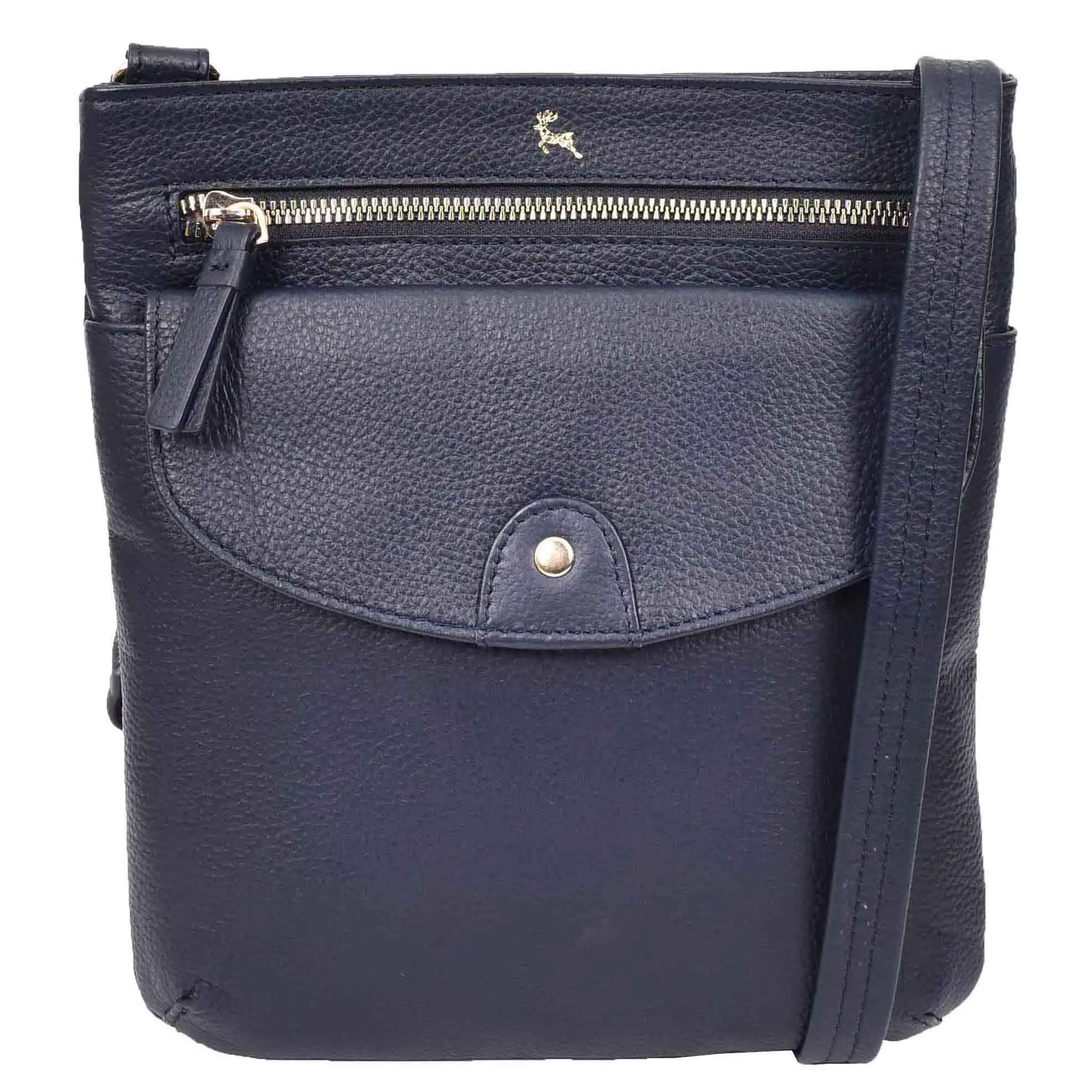 Womens Leather Crossbody Sling Bag Multi Pockets Messenger Skye Navy